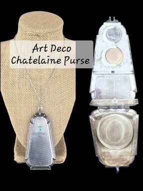Vintage Art Deco Evans Nickel Silver Chatelaine Vanity Case